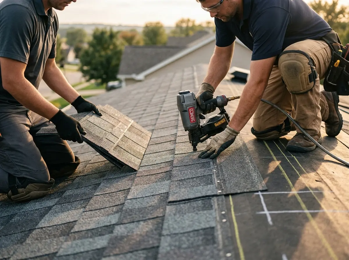 Professional roofer working on a residential roof in Copperas Cove